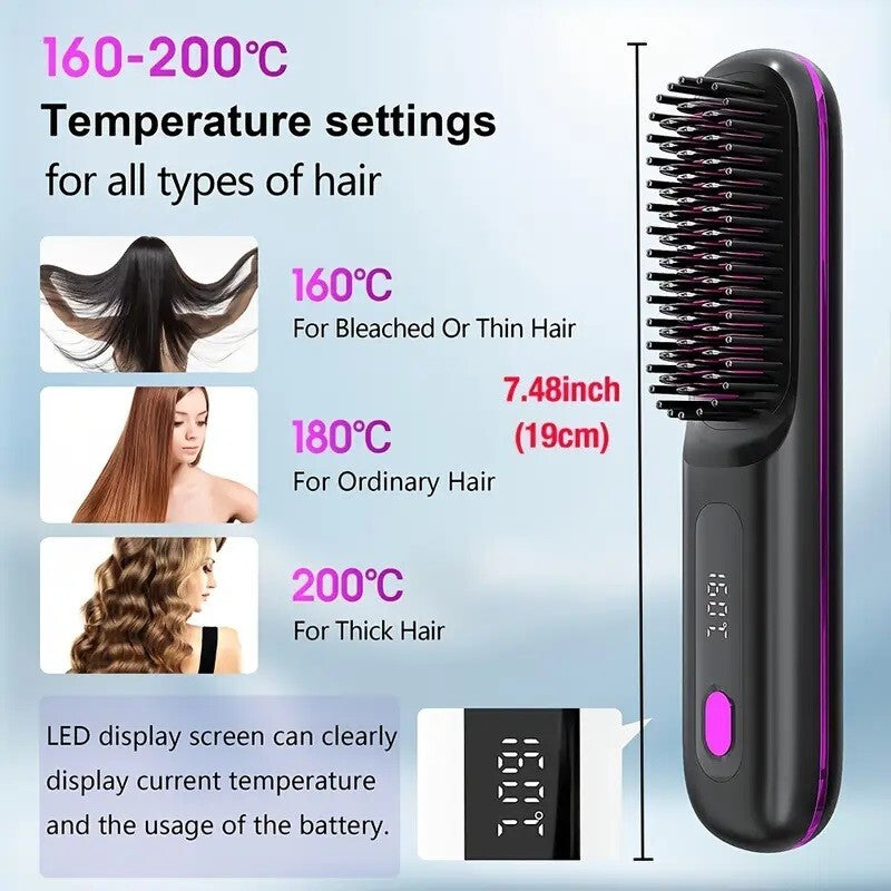 Portable Hair Straightener Brush Antiscald Hair Cordless Hair Straightener Brush